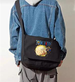 One Piece Punch Baskılı Unisex Siyah Postacı Çantası