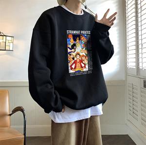 One Piece Strawhat Pirates Baskılı Siyah Unisex Oversize Bisiklet Yaka Sweatshirt