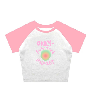 Only Positve Energy Baskılı Reglan Kol Beyaz Crop