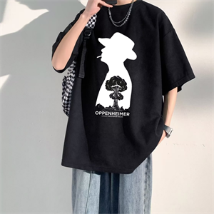 Oppenheimer Baskılı Siyah Unisex Oversize T-shirt