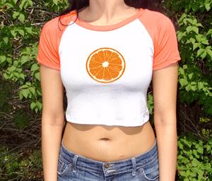 Orange Baskılı Reglan Kol Beyaz Crop