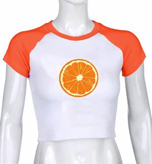 Orange Baskılı Reglan Kol Beyaz Crop