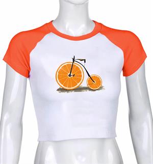 Orange Bike Baskılı Reglan Kol Beyaz Crop