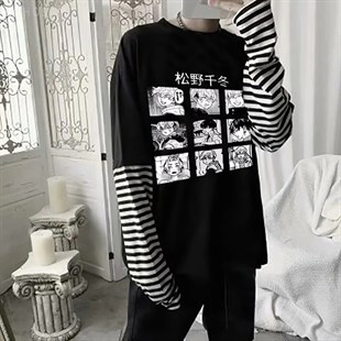 Oversize Anime Tokyo Revenger Uzun Kollu Kolaj Siyah T-shirt