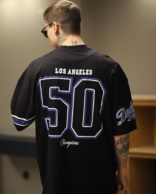 Oversize Dodgers Unisex Siyah T-Shirt