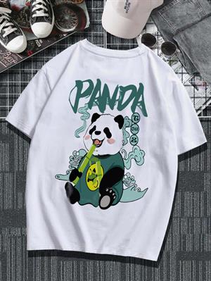 PANDA SIRT BASKILI BEYAZ UNISEX OVERSIZE T-SHIRT