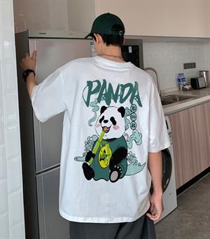PANDA SIRT BASKILI BEYAZ UNISEX OVERSIZE T-SHIRT
