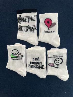 Peki Bundan Sanane Unisex Beyaz Kolej Çorap