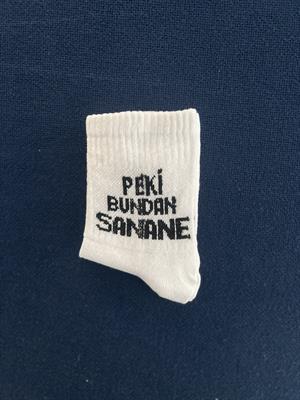 Peki Bundan Sanane Unisex Beyaz Kolej Çorap