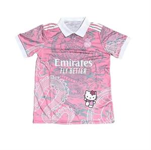 Pembe Kitty Madrid Dragon Jersey Siyah Düğmeli Yaka Forma