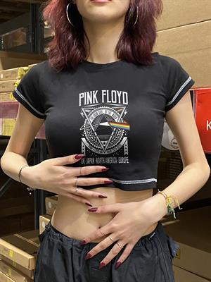 Pink Floyd Baskılı Ters Dikiş Siyah Crop