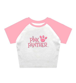 Pink Panter Pembe Reglan Kol Beyaz Crop