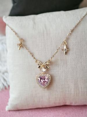 Pirinç Y2k Zirkon Taşlı Kalpli Gold Renk Kolye