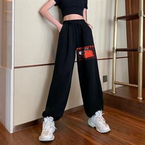 Pochita Baskılı Oversize Unisex Siyah Eşofman Altı