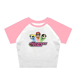 Powerpuff Girls Reglan Kol Beyaz Crop