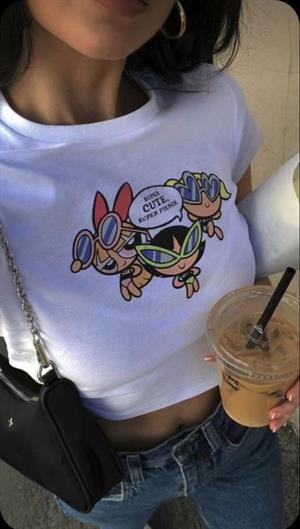 Powerpuff Girls Super Cute Baskılı Beyaz Crop