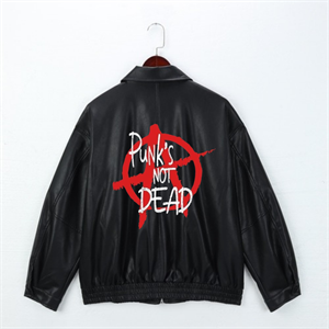 Punks Not Dead Baskılı Streetwear Siyah Oversize Unisex Astarlı Deri Ceket