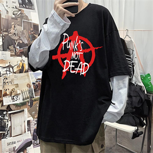 Punks Not Dead Unisex Oversize Fake Kollu Beyaz T-Shirt