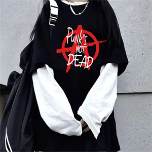Punks Not Dead Unisex Oversize Fake Kollu Beyaz T-Shirt