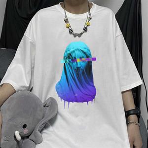 Purple Art Baskılı Beyaz Unisex Oversize T-shirt