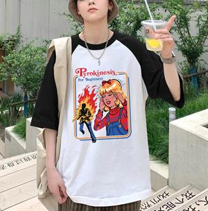 Pyrokinesis For Beginners Baskılı Reglan Kol Beyaz Unisex Oversize T-shirt