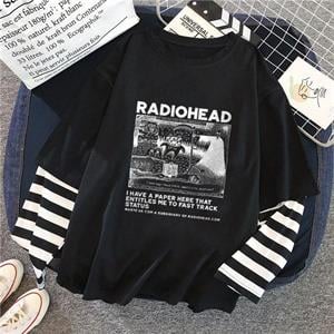 Radiohead Baskılı Fake Sleeves Unisex Siyah T-shirt