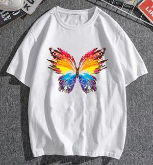 Rainbow Butterfly Baskılı Beyaz Unisex Oversize T-shirt