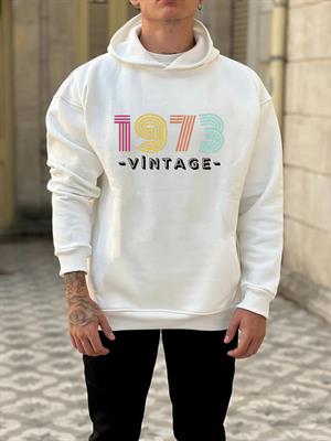 Rainbow Vintage Beyaz Unisex Kapüşonlu Oversize Sweatshirt Hoodie