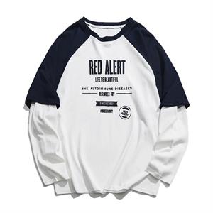 Red Alert Baskılı Fake Sleeves Reglan Kol Unisex Beyaz T-shirt