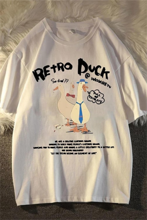 Retro Duck Baskılı Unisex Oversize T-shirt