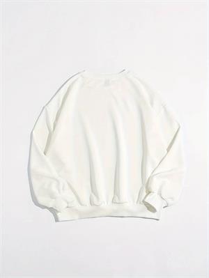 Ribbon Baskılı Beyaz Unisex Oversize Bisiklet Yaka Sweatshirt