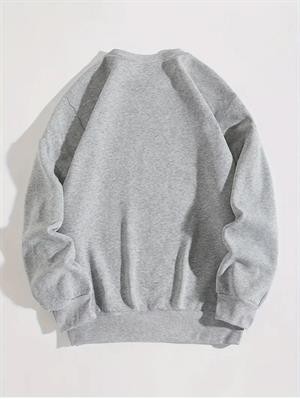 Ribbon Baskılı Gri Unisex Oversize Bisiklet Yaka Sweatshirt