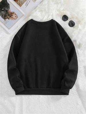 Ribbon Baskılı Siyah Unisex Oversize Bisiklet Yaka Sweatshirt