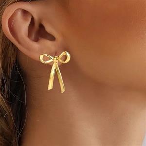 Ribbon Detaylı Gold Küpe