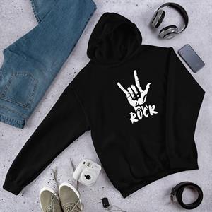 Rock Baskılı Siyah Unisex Kapüşonlu Oversize Sweatshirt Hoodie