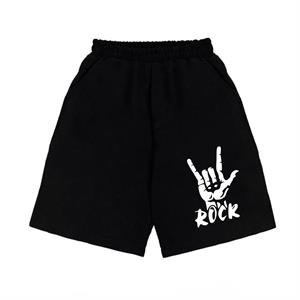 Rock Baskılı Siyah Unisex Penye Şort
