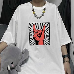 Rock Hand Beyaz Unisex Oversize T-shirt