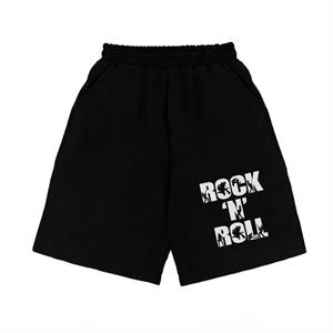 Rock N Roll Baskılı Siyah Unisex Penye Şort
