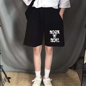 Rock N Roll Baskılı Siyah Unisex Penye Şort