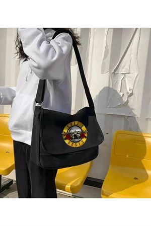 Rock Serisi Guns N Roses Baskılı Unisex Siyah Postacı Çantası