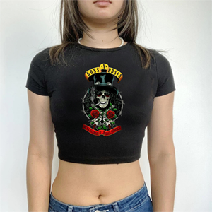 Rock Serisi Guns N Roses Logo Baskılı Siyah Crop