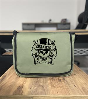 Rock Serisi Guns N Roses Skull Baskılı Unisex Yeşil Postacı Çantası