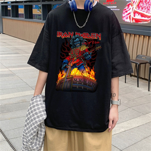 Rock Serisi Iron Maiden Baskılı Siyah Unisex Oversize T-shirt
