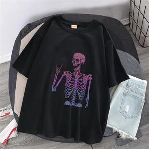 Rock Skeleton Baskılı Siyah Unisex Oversize T-shirt