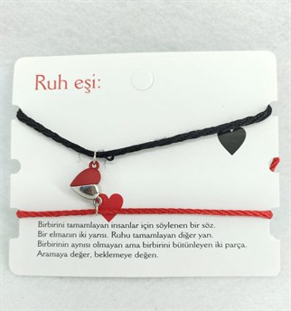 Ruh Eşi Çift Sevgili Bilekliği Gri Kırmızı Kalp