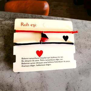 Ruh Eşi Çift Sevgili Bilekliği Siyah Kırmızı Kalp