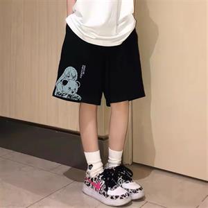 Sad Bear & Girl Baskılı Siyah Unisex Penye Şort