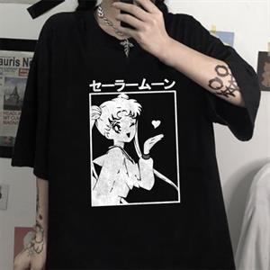 Sailor Moon Baskılı Siyah Unisex Oversize T-shirt