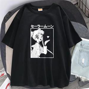 Sailor Moon Baskılı Siyah Unisex Oversize T-shirt