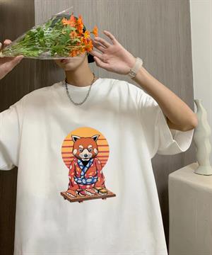 Samurai Cat Sushi Beyaz Unisex Oversize T-shirt